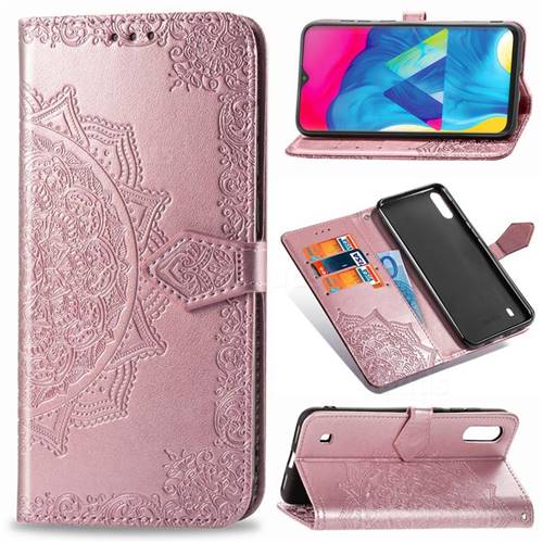 Embossing Imprint Mandala Flower Leather Wallet Case for Samsung Galaxy M10 - Rose Gold