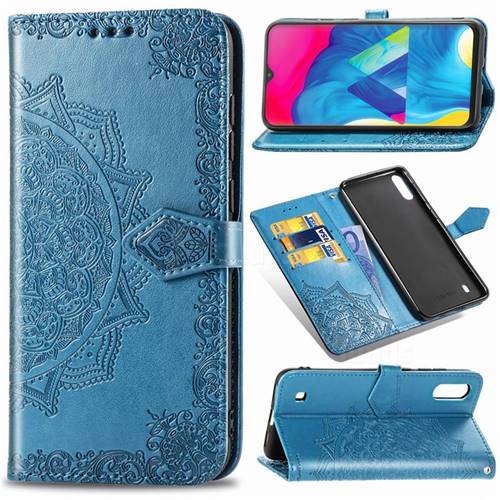 Embossing Imprint Mandala Flower Leather Wallet Case for Samsung Galaxy M10 - Blue