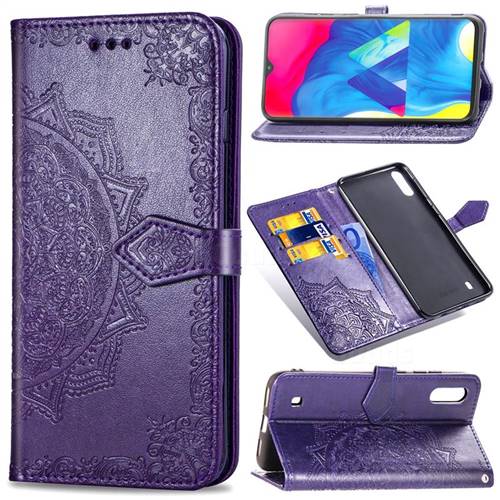 Embossing Imprint Mandala Flower Leather Wallet Case for Samsung Galaxy M10 - Purple