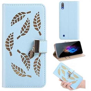 Hollow Leaves Phone Wallet Case for Samsung Galaxy M10 - Blue