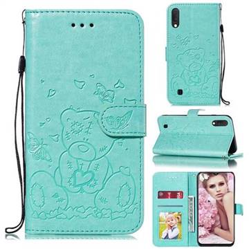 Embossing Butterfly Heart Bear Leather Wallet Case for Samsung Galaxy M10 - Green