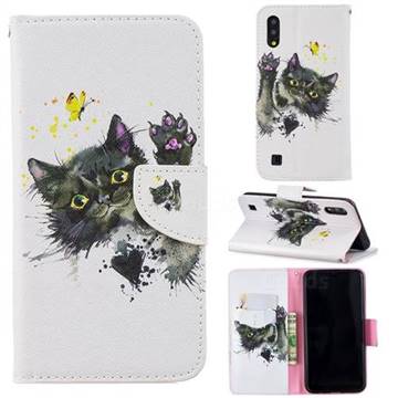 Black Cat Butterfly Leather Wallet Case for Samsung Galaxy M10
