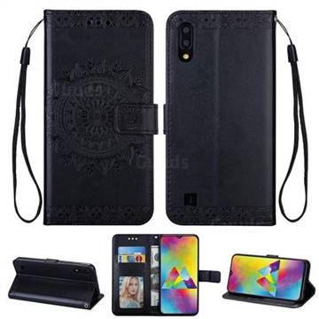 Intricate Embossing Totem Flower Leather Wallet Case for Samsung Galaxy M10 - Black
