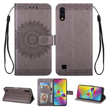 Intricate Embossing Totem Flower Leather Wallet Case for Samsung Galaxy M10 - Gray