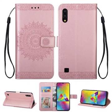 Intricate Embossing Totem Flower Leather Wallet Case for Samsung Galaxy M10 - Rose Gold