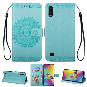 Intricate Embossing Totem Flower Leather Wallet Case for Samsung Galaxy M10 - Mint Green