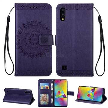 Intricate Embossing Totem Flower Leather Wallet Case for Samsung Galaxy M10 - Purple