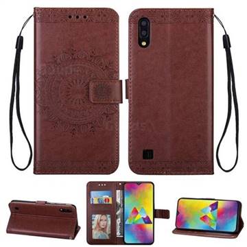 Intricate Embossing Totem Flower Leather Wallet Case for Samsung Galaxy M10 - Brown
