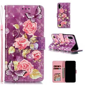 Purple Butterfly Flower 3D Painted Leather Phone Wallet Case for Samsung Galaxy M10