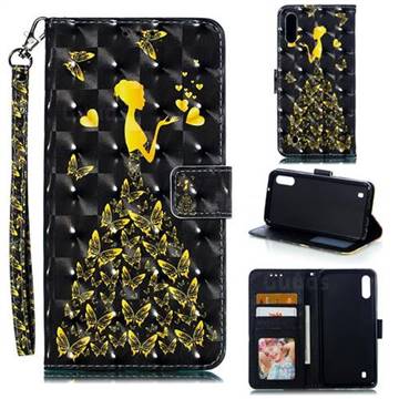 Golden Butterfly Girl 3D Painted Leather Phone Wallet Case for Samsung Galaxy M10