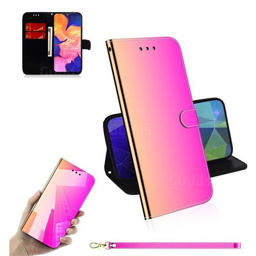Shining Mirror Like Surface Leather Wallet Case for Samsung Galaxy M10 - Rainbow Gradient