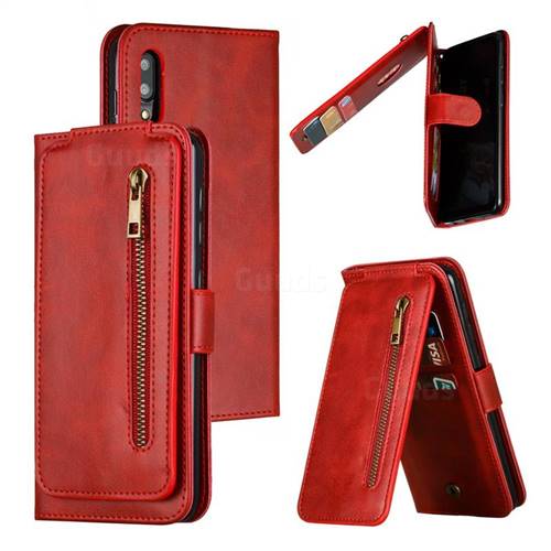 Multifunction 9 Cards Leather Zipper Wallet Phone Case for Samsung Galaxy M10 - Red