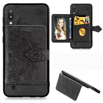 Mandala Flower Cloth Multifunction Stand Card Leather Phone Case for Samsung Galaxy M10 - Black