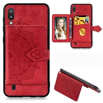 Mandala Flower Cloth Multifunction Stand Card Leather Phone Case for Samsung Galaxy M10 - Red