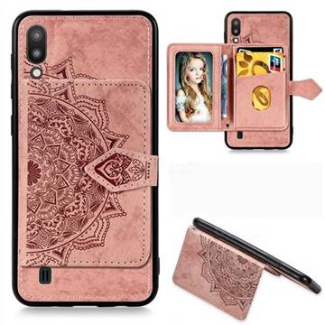 Mandala Flower Cloth Multifunction Stand Card Leather Phone Case for Samsung Galaxy M10 - Rose Gold