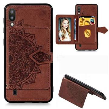 Mandala Flower Cloth Multifunction Stand Card Leather Phone Case for Samsung Galaxy M10 - Brown