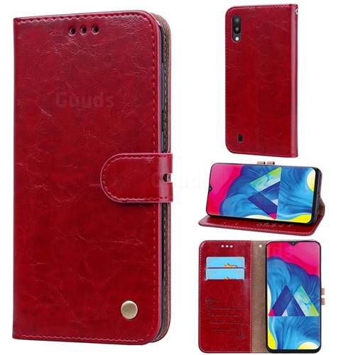 Luxury Retro Oil Wax PU Leather Wallet Phone Case for Samsung Galaxy M10 - Brown Red