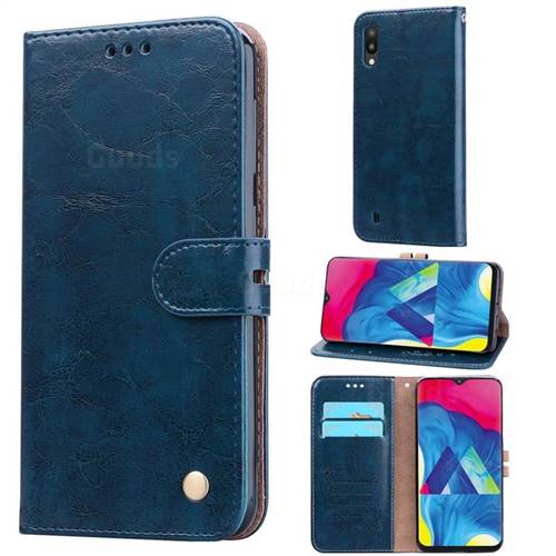 Luxury Retro Oil Wax PU Leather Wallet Phone Case for Samsung Galaxy M10 - Sapphire