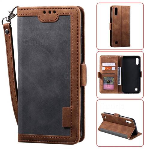 Luxury Retro Stitching Leather Wallet Phone Case for Samsung Galaxy M10 - Gray