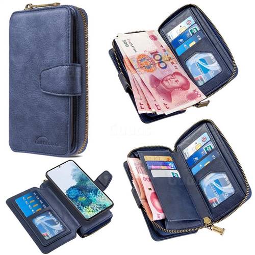 Binfen Color Retro Buckle Zipper Multifunction Leather Phone Wallet for Samsung Galaxy M10 - Blue