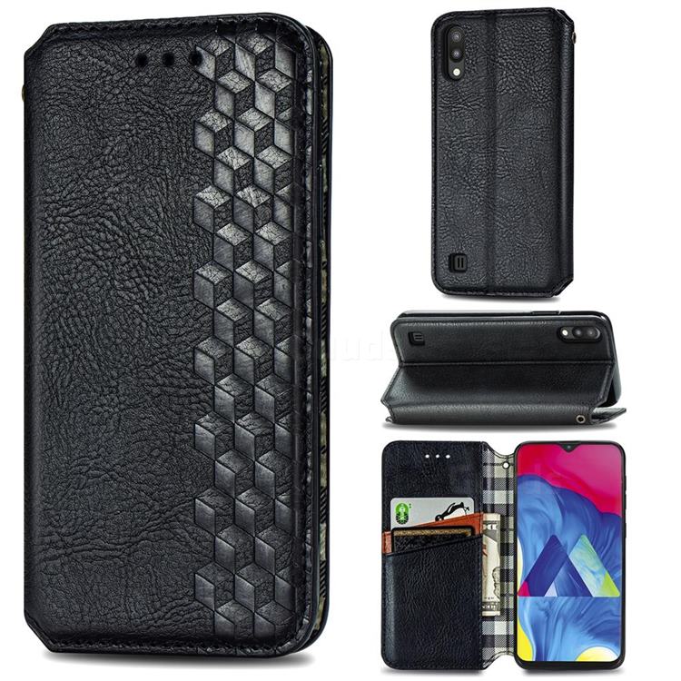 Ultra Slim Fashion Business Card Magnetic Automatic Suction Leather Flip Cover for Samsung Galaxy M10 - Black