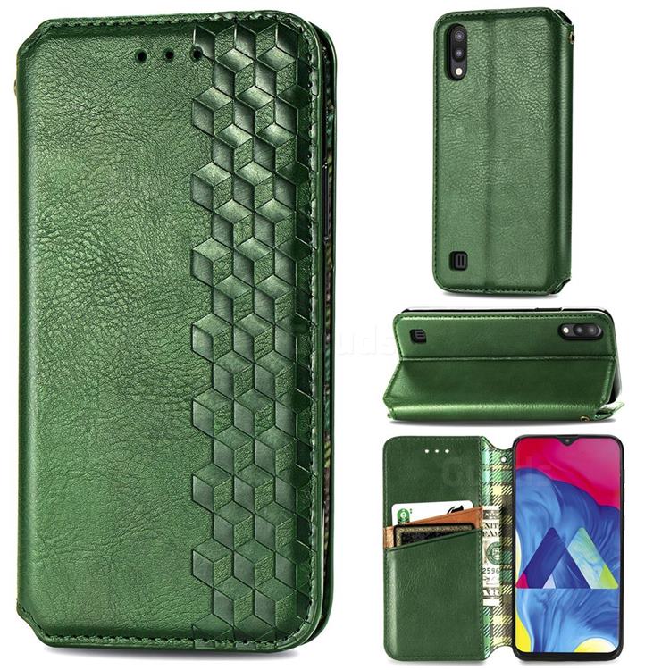 Ultra Slim Fashion Business Card Magnetic Automatic Suction Leather Flip Cover for Samsung Galaxy M10 - Green