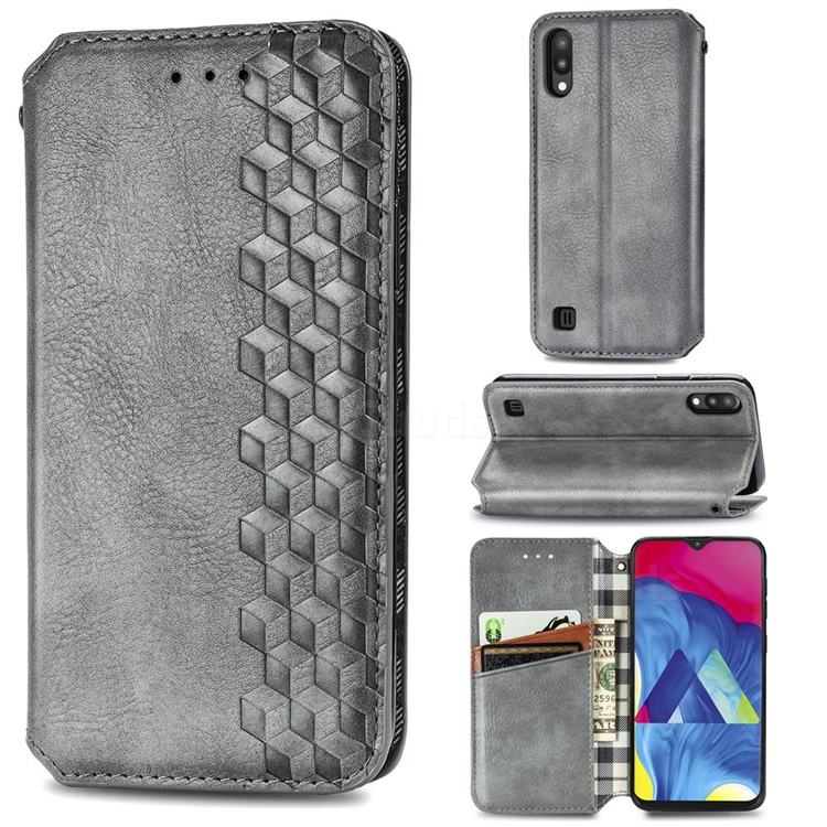 Ultra Slim Fashion Business Card Magnetic Automatic Suction Leather Flip Cover for Samsung Galaxy M10 - Grey