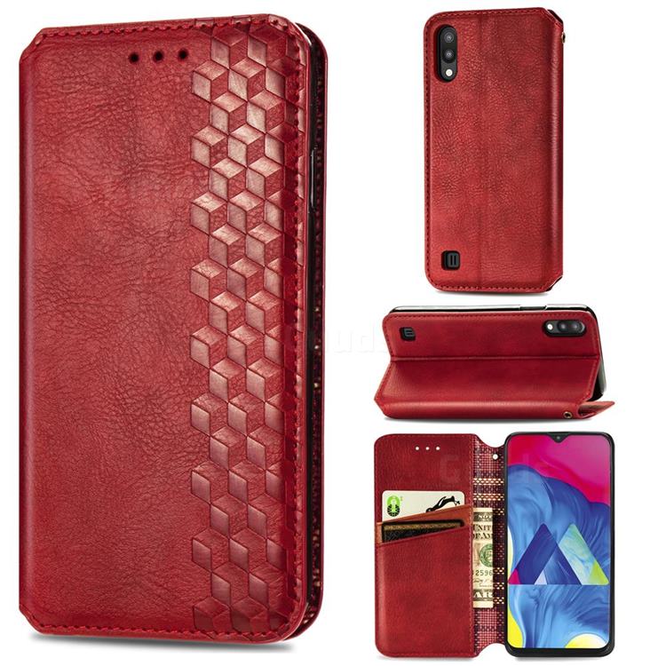 Ultra Slim Fashion Business Card Magnetic Automatic Suction Leather Flip Cover for Samsung Galaxy M10 - Red