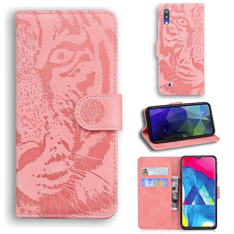 Intricate Embossing Tiger Face Leather Wallet Case for Samsung Galaxy M10 - Pink
