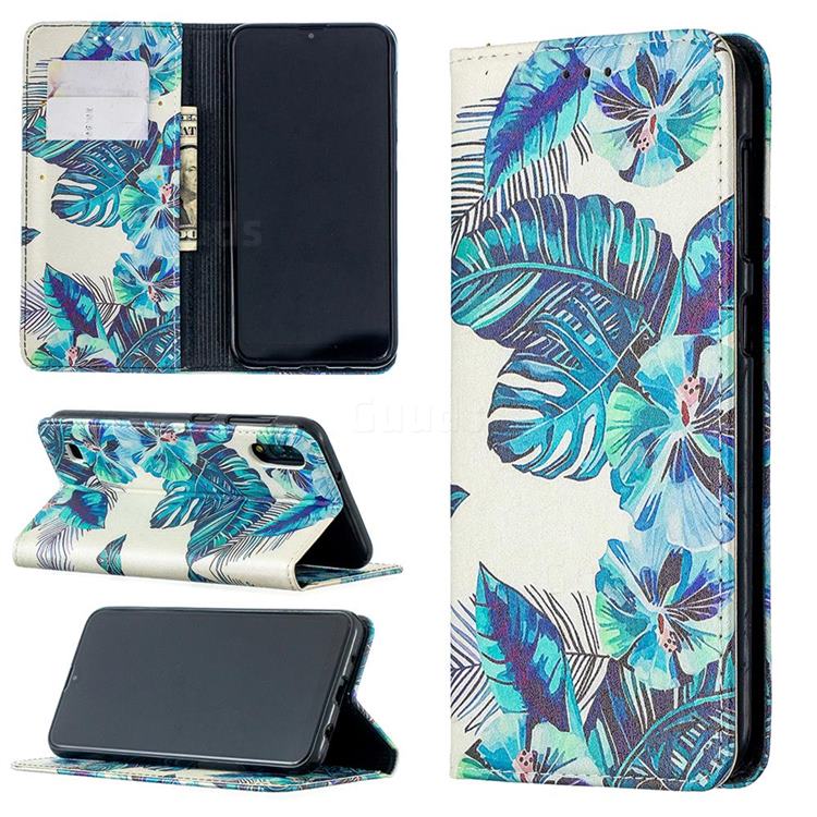 Blue Leaf Slim Magnetic Attraction Wallet Flip Cover for Samsung Galaxy M10
