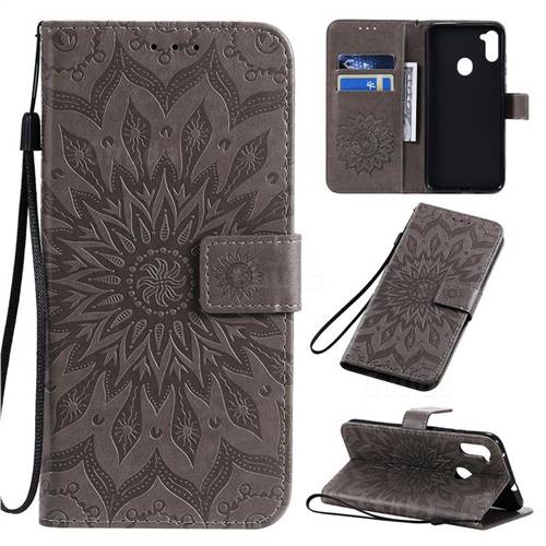 Embossing Sunflower Leather Wallet Case for Samsung Galaxy M11 - Gray