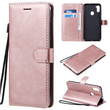Retro Greek Classic Smooth PU Leather Wallet Phone Case for Samsung Galaxy M11 - Rose Gold