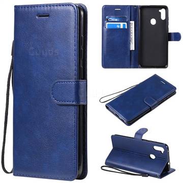 Retro Greek Classic Smooth PU Leather Wallet Phone Case for Samsung Galaxy M11 - Blue