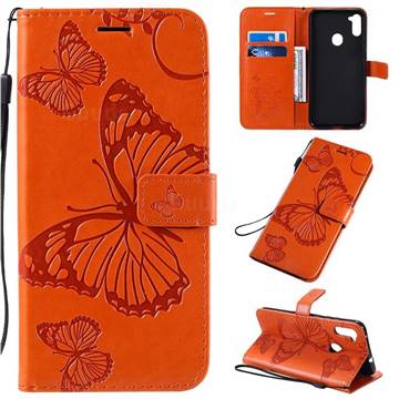 Embossing 3D Butterfly Leather Wallet Case for Samsung Galaxy M11 - Orange