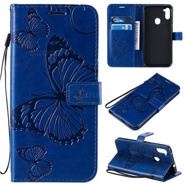 Embossing 3D Butterfly Leather Wallet Case for Samsung Galaxy M11 - Blue
