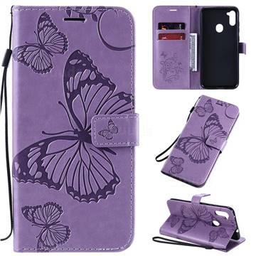 Embossing 3D Butterfly Leather Wallet Case for Samsung Galaxy M11 - Purple