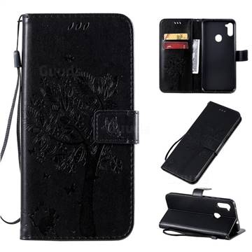 Embossing Butterfly Tree Leather Wallet Case for Samsung Galaxy M11 - Black
