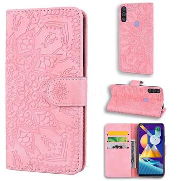 Retro Embossing Mandala Flower Leather Wallet Case for Samsung Galaxy M11 - Pink