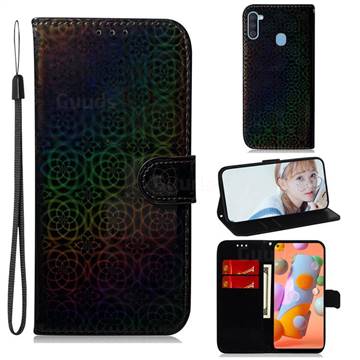 Laser Circle Shining Leather Wallet Phone Case for Samsung Galaxy M11 - Black