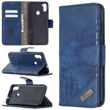 BinfenColor BF04 Color Block Stitching Crocodile Leather Case Cover for Samsung Galaxy M11 - Blue