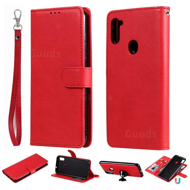 Retro Greek Detachable Magnetic PU Leather Wallet Phone Case for Samsung Galaxy M11 - Red