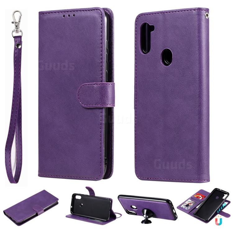 Retro Greek Detachable Magnetic PU Leather Wallet Phone Case for Samsung Galaxy M11 - Purple