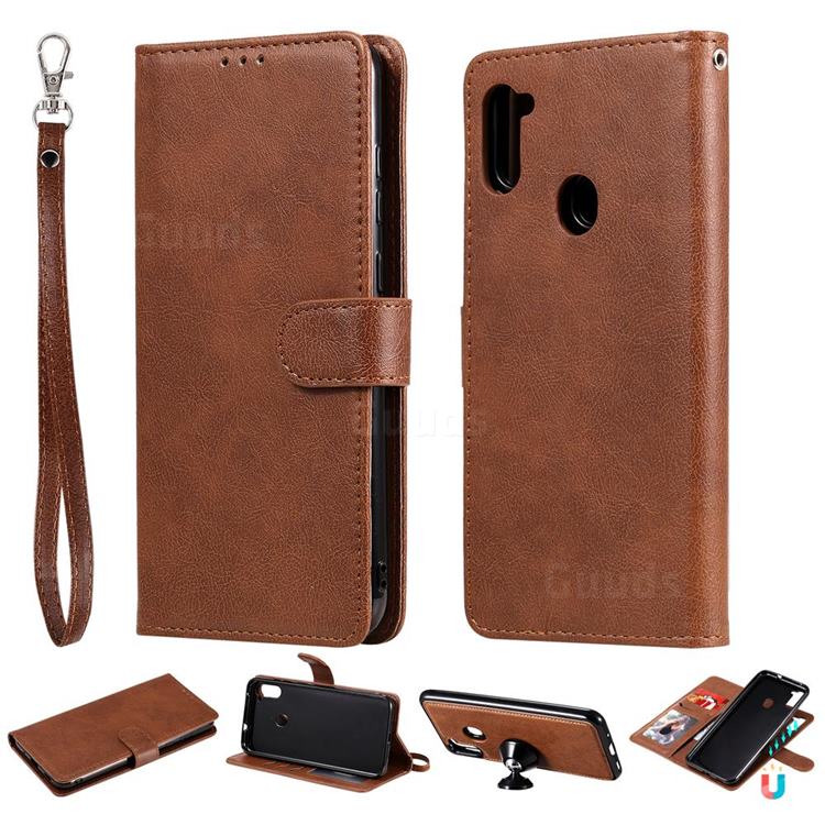 Retro Greek Detachable Magnetic PU Leather Wallet Phone Case for Samsung Galaxy M11 - Brown