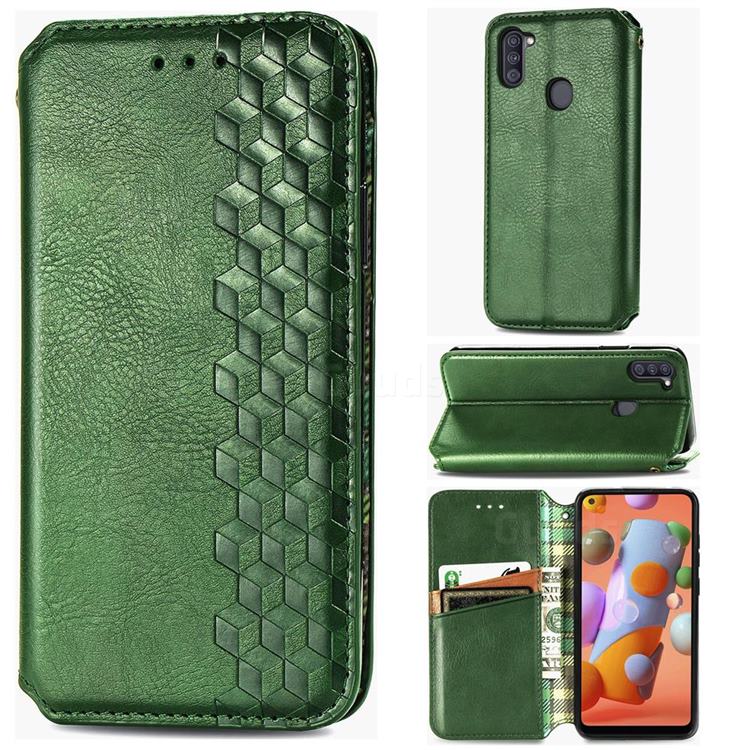 Ultra Slim Fashion Business Card Magnetic Automatic Suction Leather Flip Cover for Samsung Galaxy M11 - Green