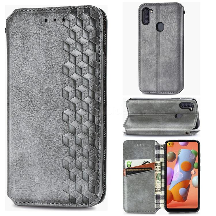 Ultra Slim Fashion Business Card Magnetic Automatic Suction Leather Flip Cover for Samsung Galaxy M11 - Grey