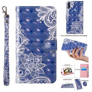 White Lace 3D Painted Leather Wallet Case for Samsung Galaxy M11