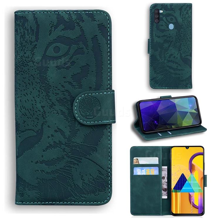 Intricate Embossing Tiger Face Leather Wallet Case for Samsung Galaxy M11 - Green
