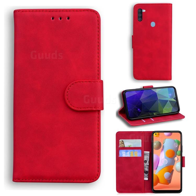 Retro Classic Skin Feel Leather Wallet Phone Case for Samsung Galaxy M11 - Red