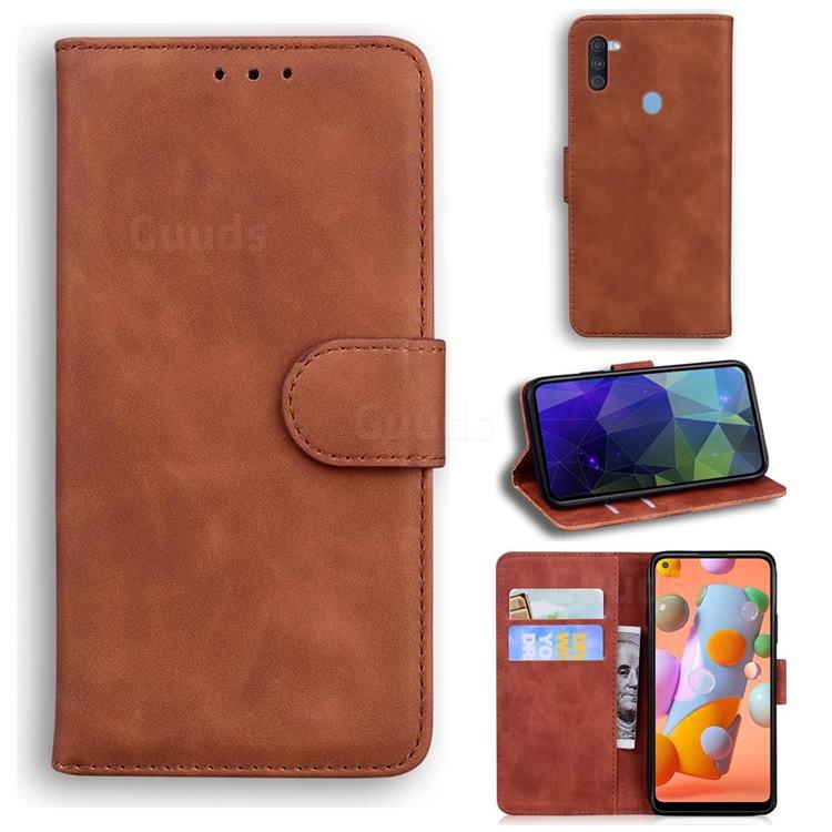 Retro Classic Skin Feel Leather Wallet Phone Case for Samsung Galaxy M11 - Brown