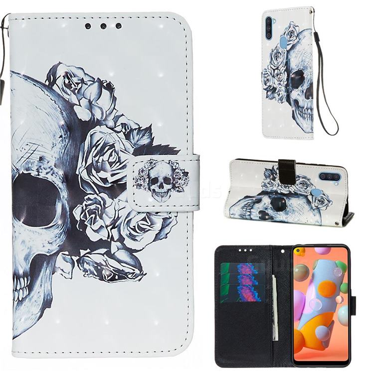 Skull Flower 3D Painted Leather Wallet Case for Samsung Galaxy M11
